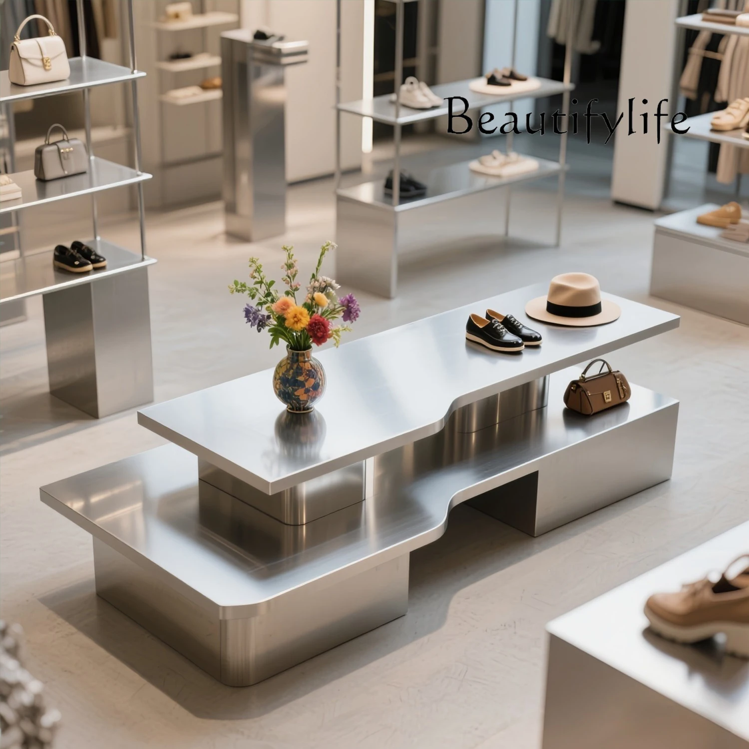 

Commercial Nakajima display table Water table Shoes and bags product display table Stainless steel clothing and underwear store