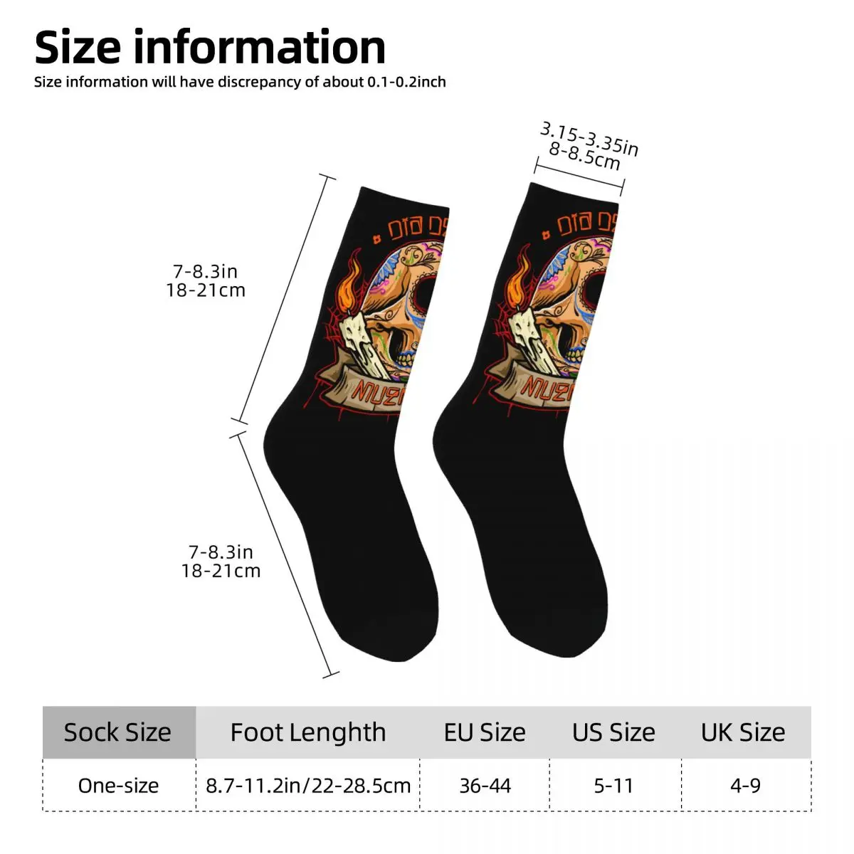 Crazy Sock for Men Dia De Los Muertos Skull Hip Hop Harajuku Mexico Sugar Skull Happy Pattern Printed Boys Crew Sock Casual Gift