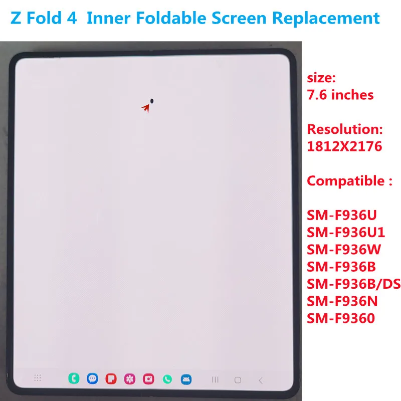 

AMOLED For Samsung Z Fold 4 F936U F936B F936B/DS Display Touch Screen Digitizer Z Fold4 Inner Foldable LCD Screen Replacement