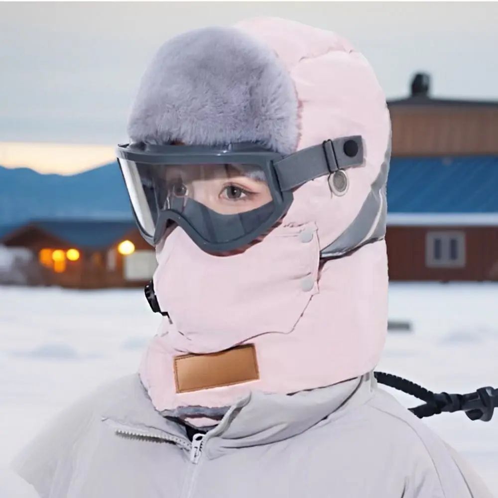 قبعة الطيار الروسية Ushanka قبعة تزلج مع نظارات قناع الشتاء القطيفة القبعات سماكة قبعات الثلوج لي فنغ قبعة للجنسين