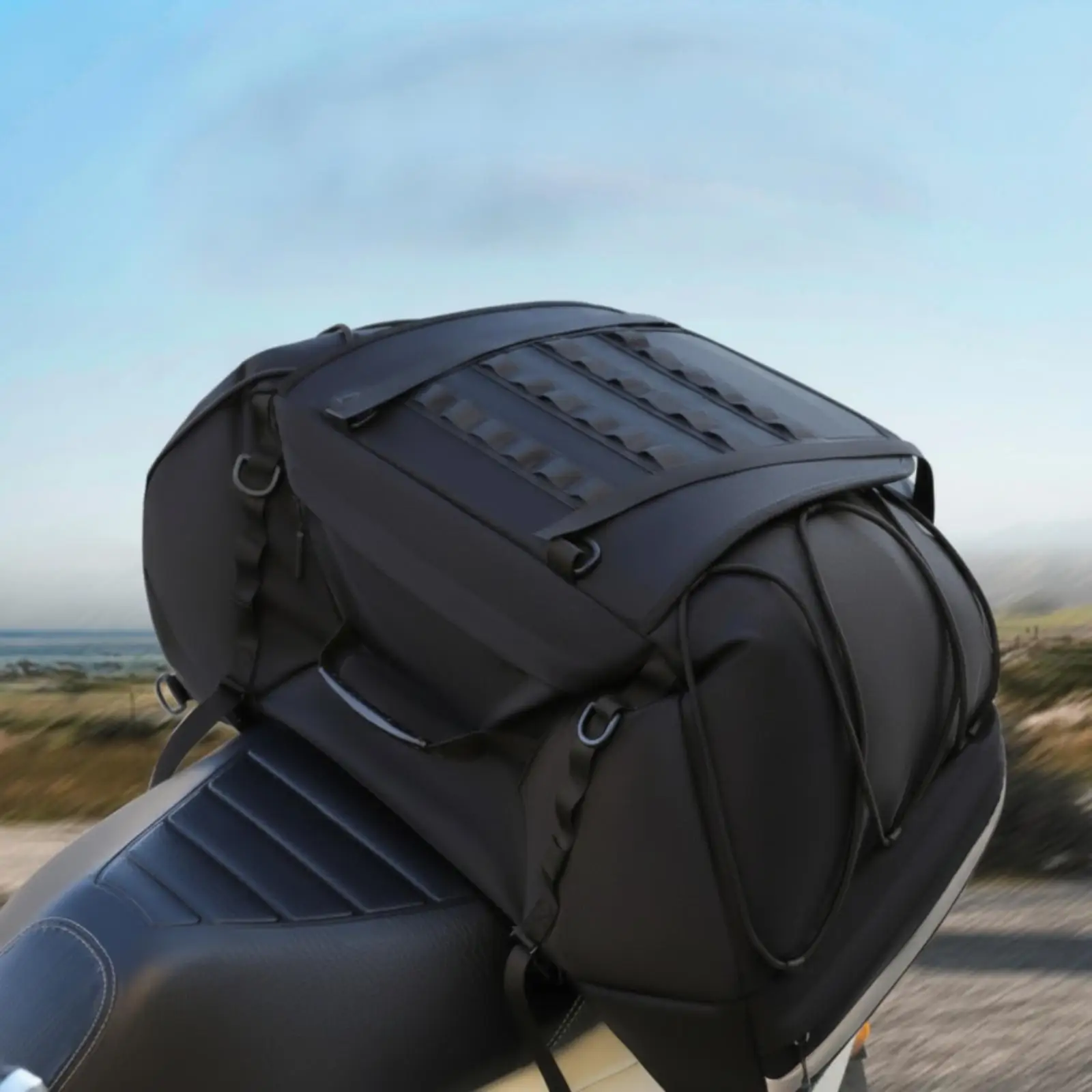 Motorcycle Tail Bag with Straps Strap-Mount Motorcycle Rear Seat Bag Large Capacity for Touring Riders, Motorcyclists, Daily