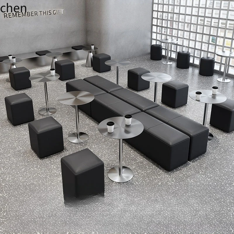 

LXC Modern Minimalist Baking Furniture Dining Table and Chair Set Coffee Shop Stainless Steel Round Table
