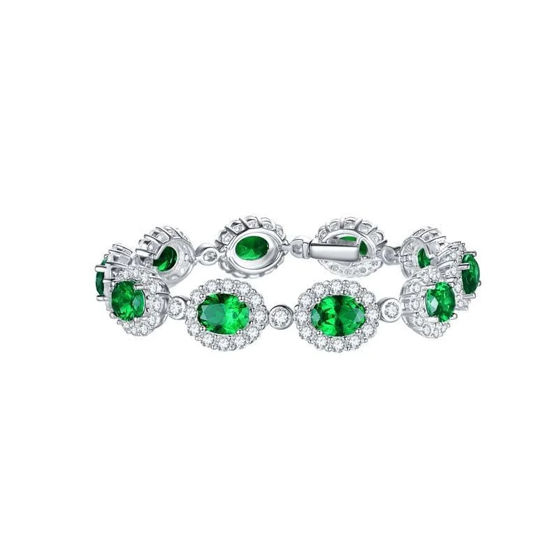 

ZFSILVER Trendy 925 Silver Cultivated Emerald Gem Design Blue Oval Bracelet For Charm Women Accessories Party Jewelry Gift H0002