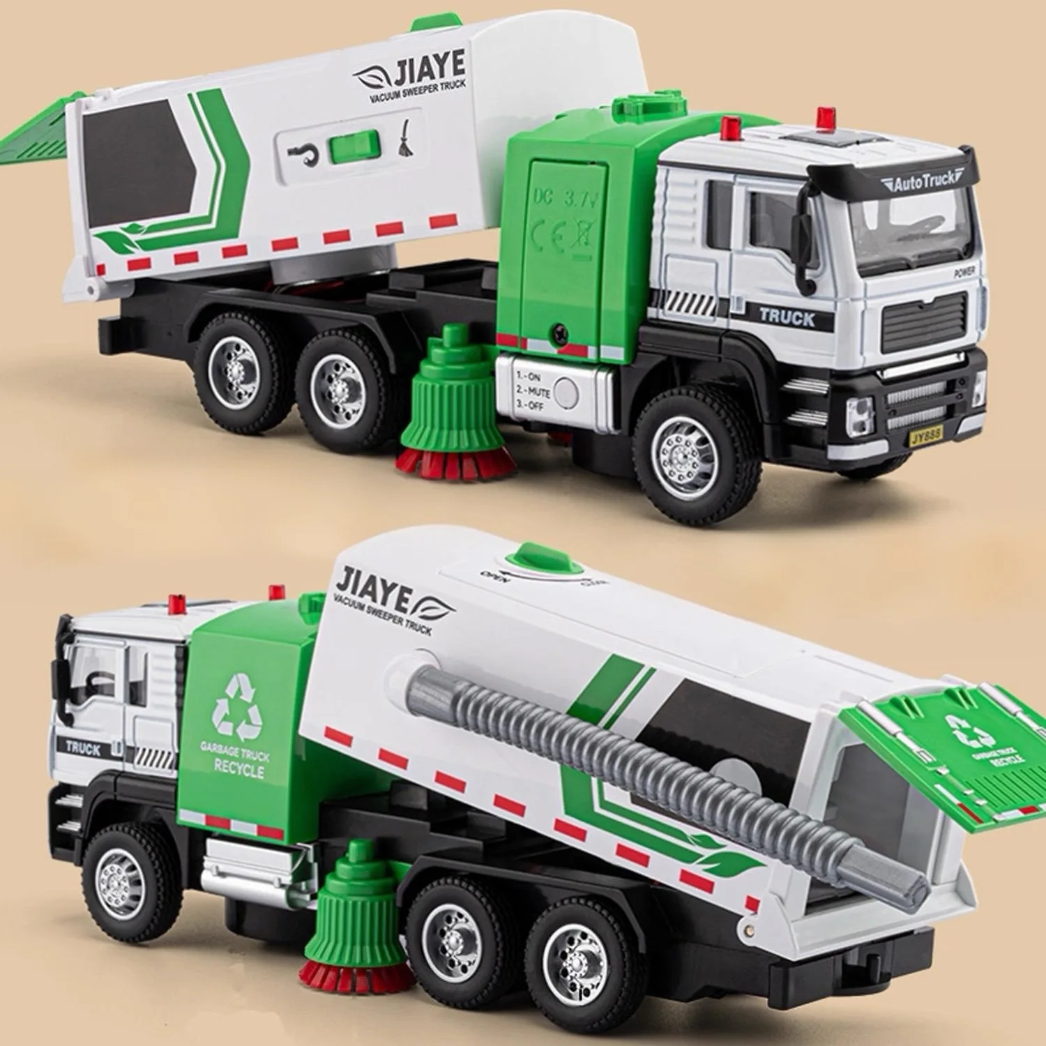 1/32 Spazzatura cittadina ‌ Spazzatrice sottovuoto ‌   Modello di auto per camion Fonde sotto pressione in metallo Ordinamento dei rifiuti Veicoli igienico-sanitari Modello di auto Giocattoli per bambini Regalo