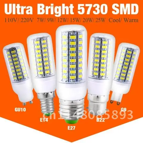 

LED Corn Bulb Lamp E27 GU10 G9 E14 B22 Base Energy Saving Light 220V Lampada 5730 Warm Cool White Chandelier Lighting Home Decor