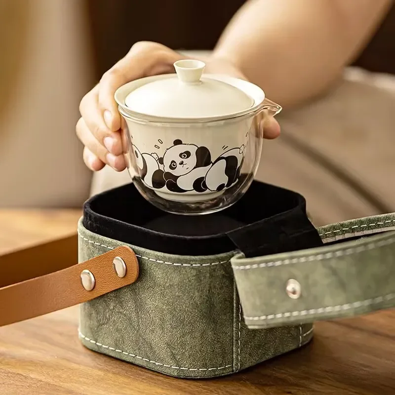 Light Luxury Panda High-end Portable Tea Brewing Kuaike 2 Cup Ceramic Outdoor Camping Travel Tea Set Souvenir Gift Teaware Sets