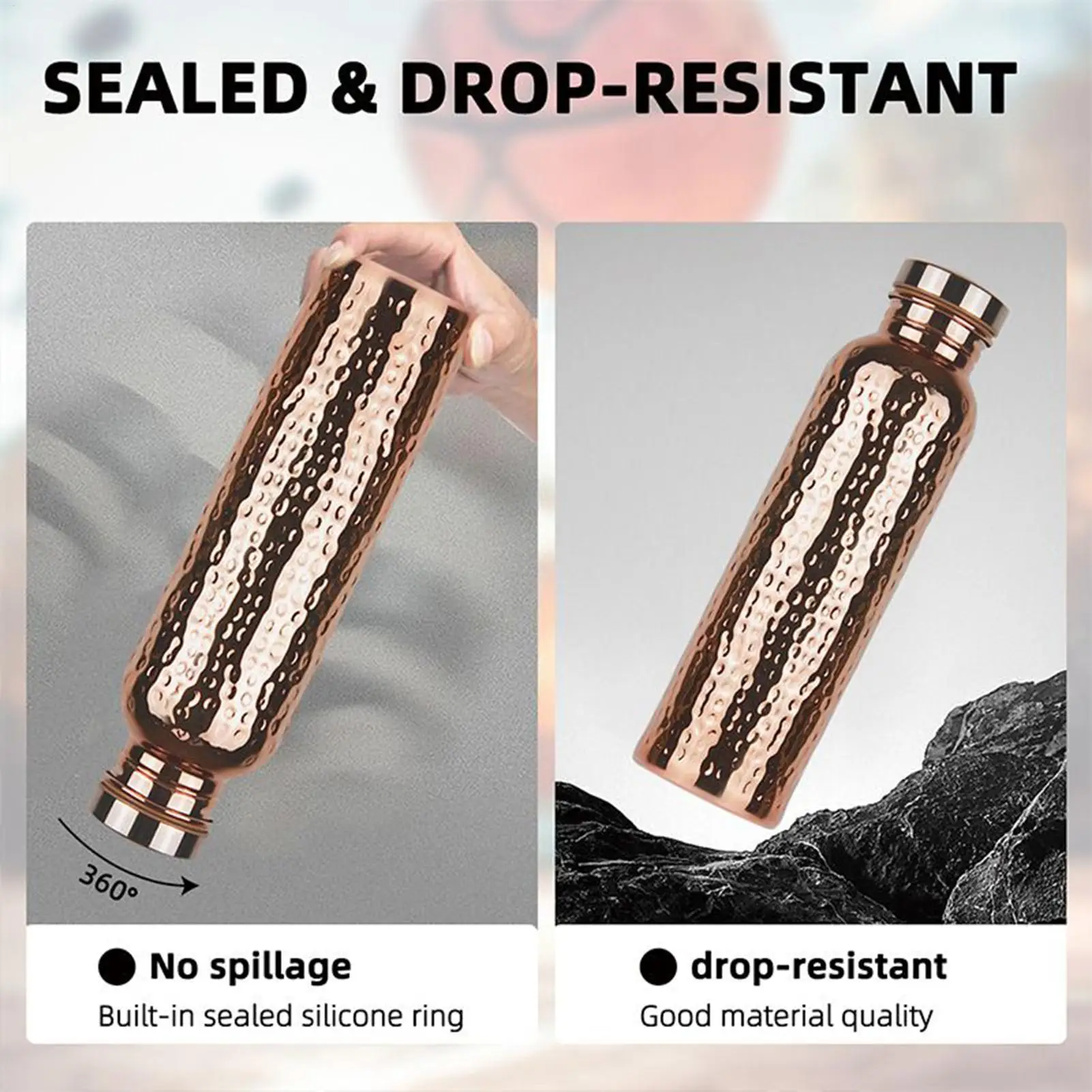 Copper Water Bottle Leak-Proof Insulated Copper Water Bottle Portable Leakproof 27Oz Cup for Gym Camping Traveling Sports Daily