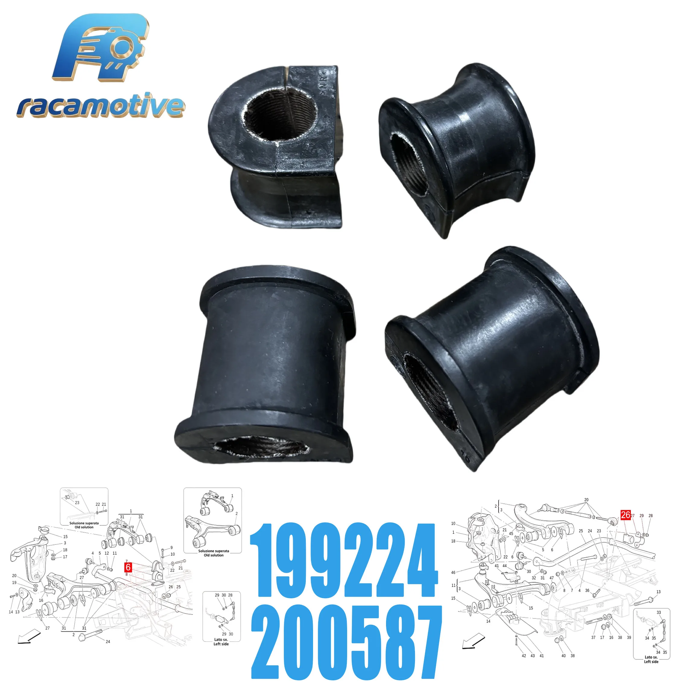199224 200587 for Maserati GRANCABRIO M145 President M139 front and rear suspension stabilizer anti-roll bar bushings.
