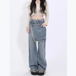 Jeans Women 2022 Spring Cotton Full Length Low Vintage Boot Cut Softener Skinny Asymmetrical Women Jeans Euro-America Style