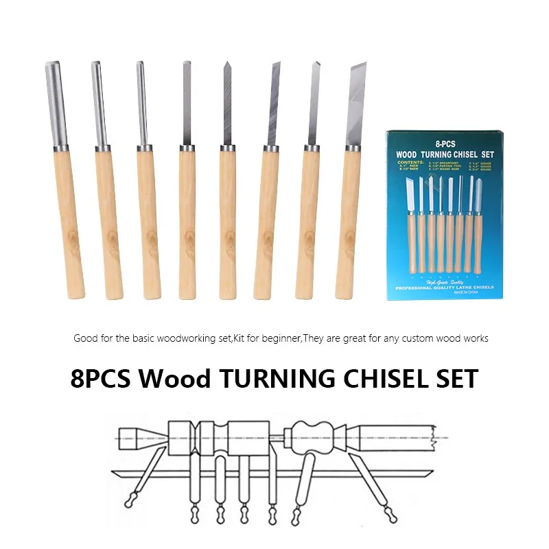 XCAN Wood Turning Chisel 8pcs Wood Lathe Chisel Cutting Carving HSS Steel, Woodworking Lathe Turning Tools for Hardwood