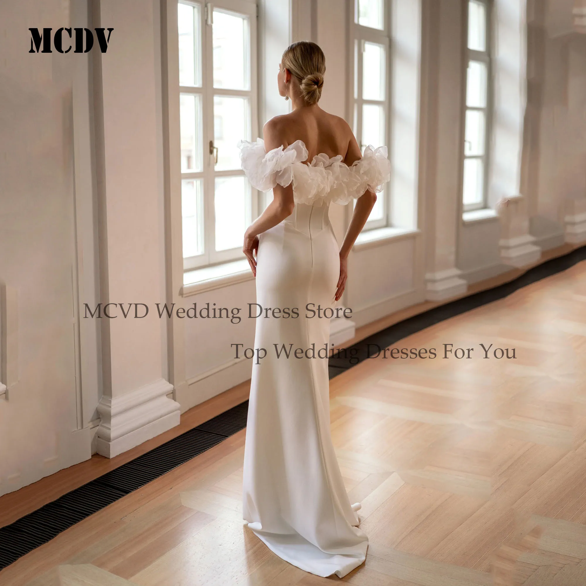 MCDV Flowers Strapless Mermaid Wedding Dresses 2025 Bride Off Shoulder Satin Bridal Party Gowns Customized vestidos de novia