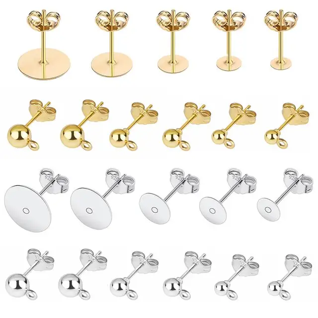 50 sztuk / partia 925 Posrebrzane puste kolczyki sztyfty Podstawa Pin z wtyczką do kolczyków Ucho z powrotem DIY Akcesoria do tworzenia biżuterii