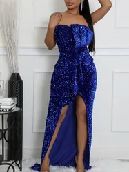 Customized 2025 Black Shiny Loose Dress Elegant Rhinestone Long Sleeved Loose Side Slit Maxi Dresses Sexy Hollowed Out Birthday