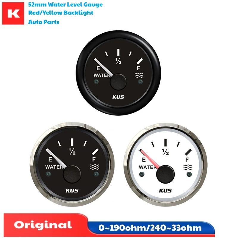 KUS 52mm Pointer Water Level Meters 0-190ohm or 240-33ohm Input Signal Water Level Gauges with Yellow Red Backlight 12v/24v