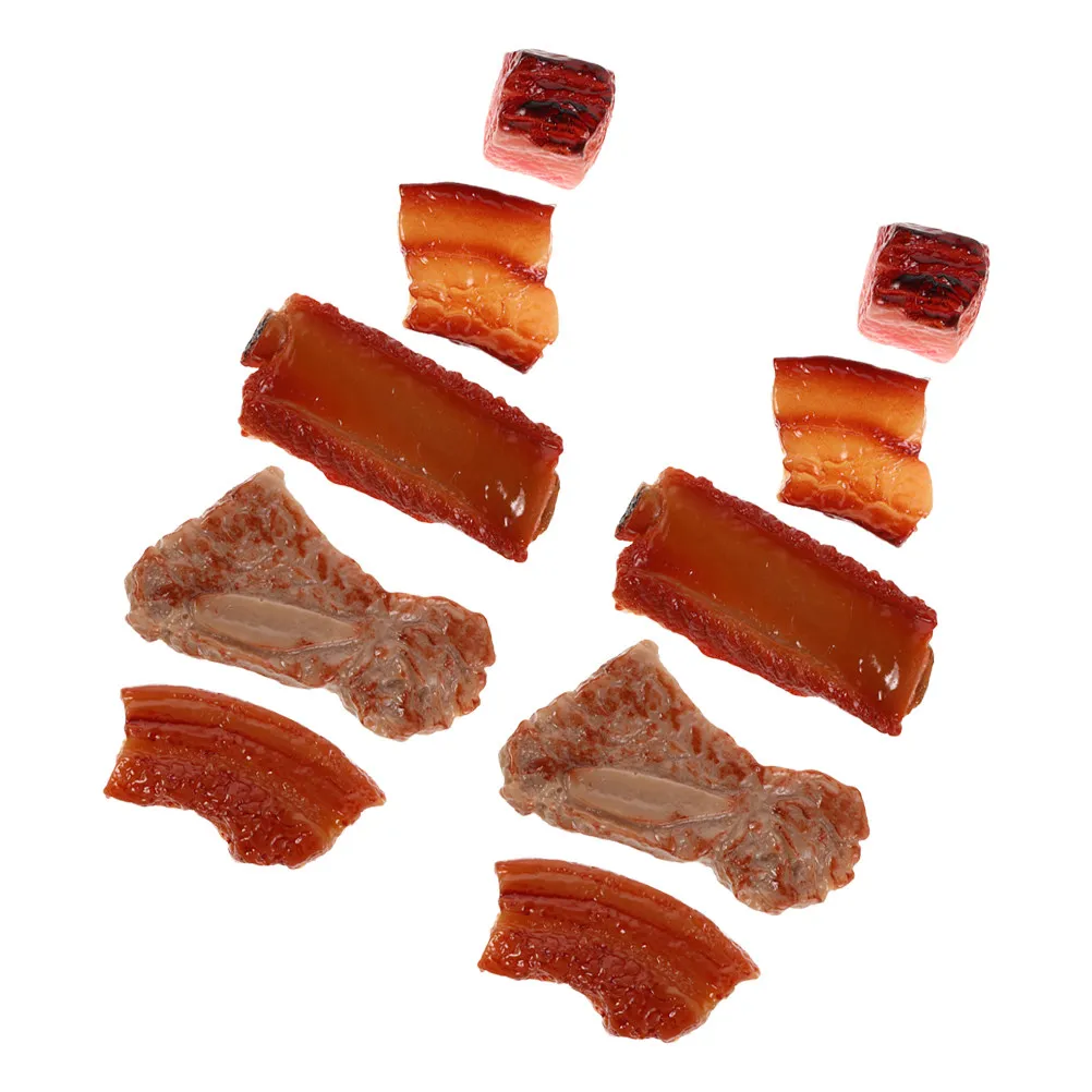 10Pcs Premium Realistic Faux Pork Ribs Food Display Props Mini Culinary Decoration for Restaurant Home Kitchen Styling Photo