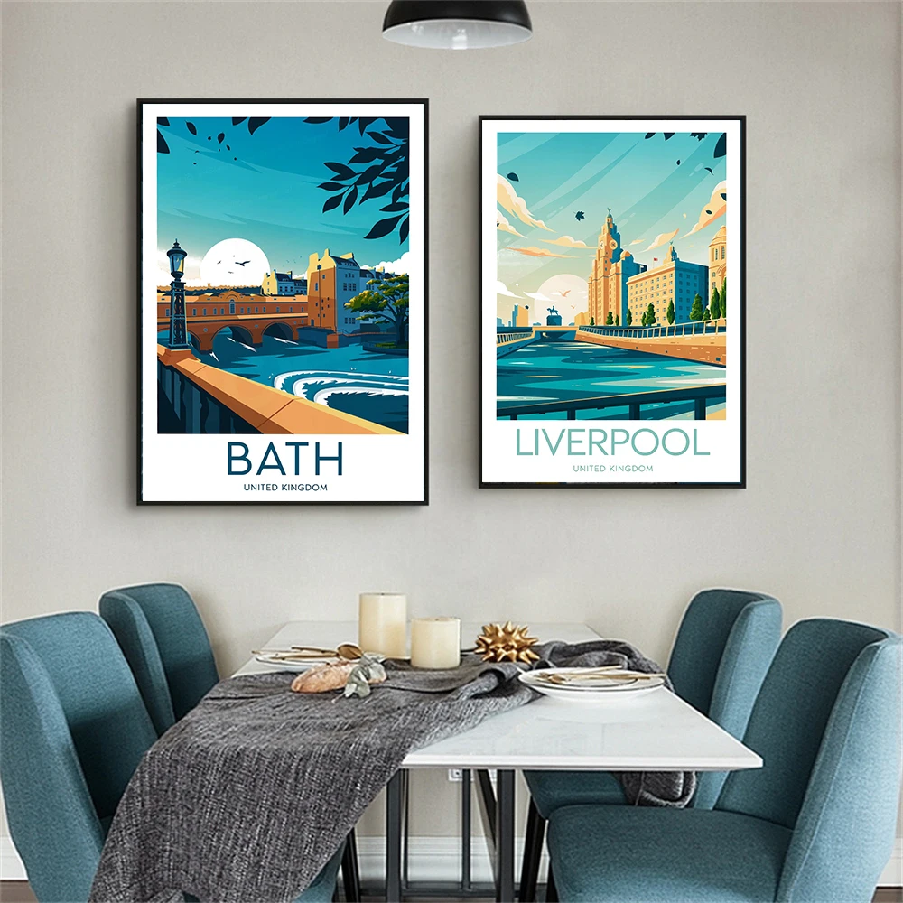 

UK City Travel Prints Bath Poster Brighton Liverpool Canvas Painting Print Art Poster Home Decor Wedding Gift Birthday Gift