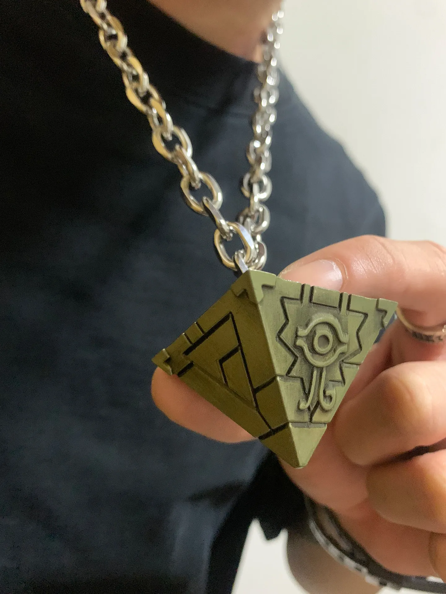 Yu-Gi-Oh hip hop inspired 3D Millennium Skyline pendant necklace made from premium silver titanium steel, unisex jewelry