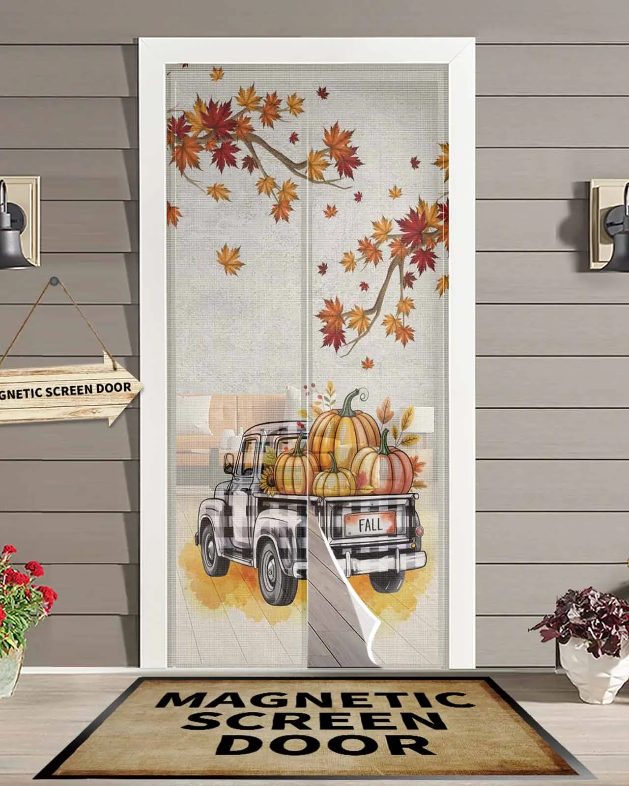 

Thanksgiving Truck Pumpkin Magnetic Door Curtain Living Room Bedroom Home Anti-mosquito Screen Door Curtain