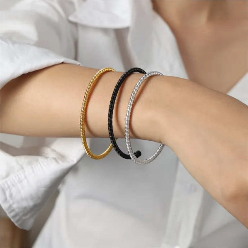 سوار حبل ملتوي من الفولاذ المقاوم للصدأ للرجال والنساء ، ذهبي ، فضي ، لون أسود ، سوار معصم للأزواج ، أساور الكفة ، جودة عالية #4