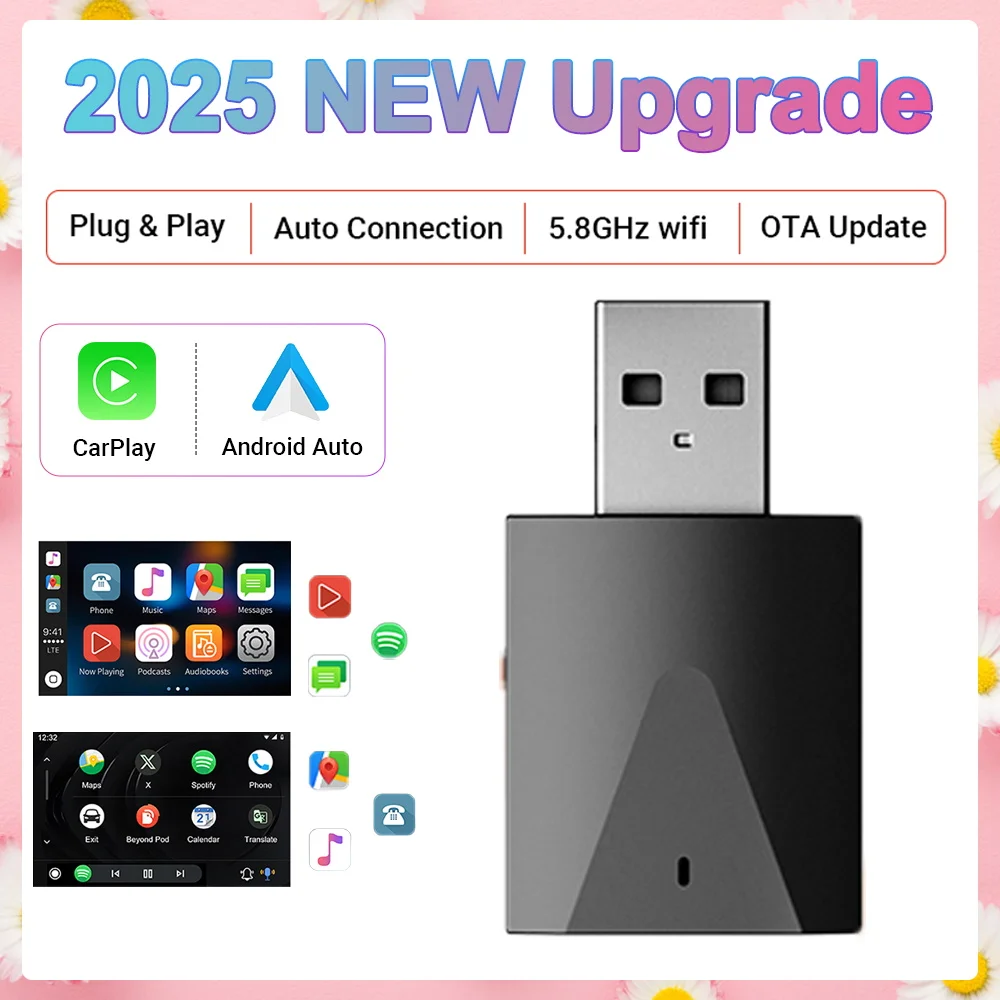 2in1 Smart Mini Box Wireless Carplay Adapter Android Auto 2025 New Upgraded Box WIFI BT Auto Connect For Toyota Volvo FIAT Benz