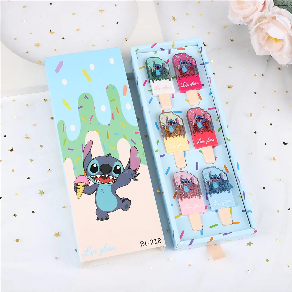 6Pcs Cute Cartoon Ice Cream Color Changing Lip Gloss Set Lip Tint Moisturizing Liquid Lipstick Lips Cosmestic Party Favors Gifts