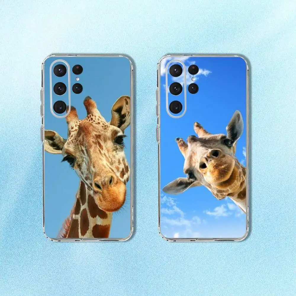 

Cute Funny Giraffe Phone Case For Samsung S24,30,21,22,23,20 FE,lite,PIus,Ultra,5G,Note,9,10 Transparent Cover