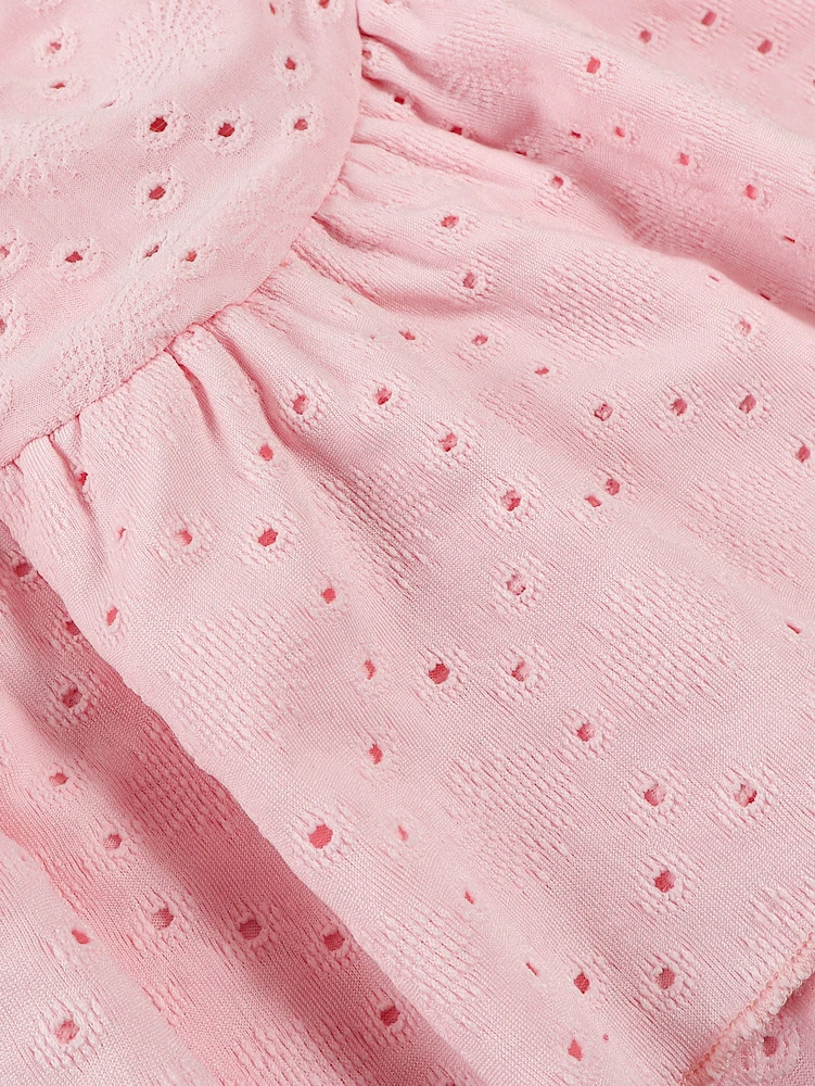 Sommer 2026 Neuankunft: Damen-Minikleid in Unifarbe, mit Blumenmuster, Stickerei, Rüschen am Saum, ärmellos – Detail 5