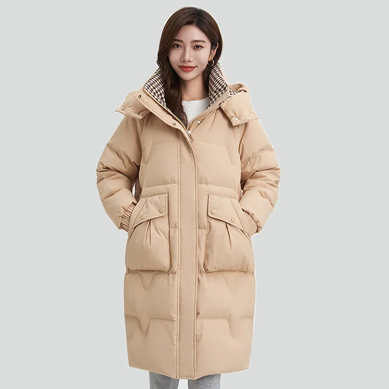 

Winter Warm Women's Solid color Long down jacket Oversized Fashion Hooded Outwear Casual Coats Lady Clothes