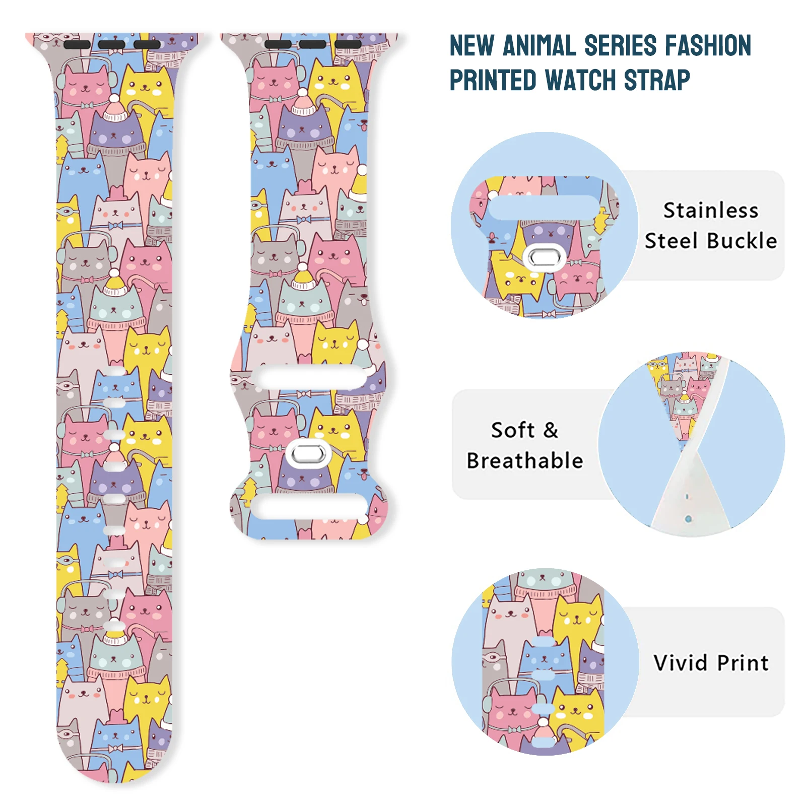 Animal series printed watch strap for Apple Watch 11 10 9 8 7 Silicone Band Replaceable Bracelet for iWatch 46mm 44mm 42mm 41mm