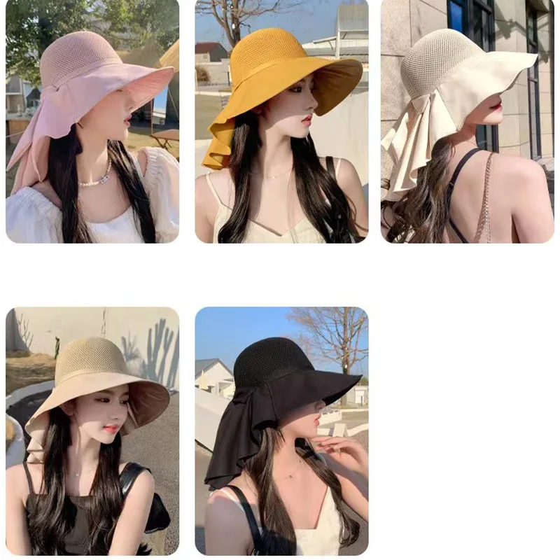 Sun Protection Women Bucket Hat Wide Brim Hat Elegant Sun Hat Fisherman Cap For Outdoor Beach with UV Protection Neck Protection