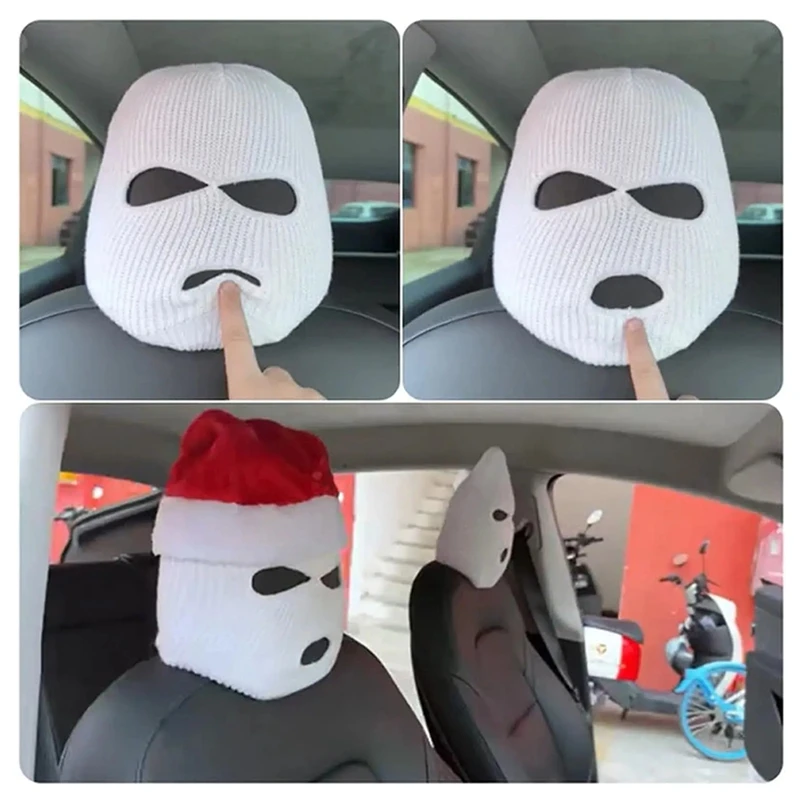

Anti Ash Protection For Car Seat Headrest Full Face Cover Ski Mask Hat 3Hole Full Cover Halloween Christmas Funny Car Decoration