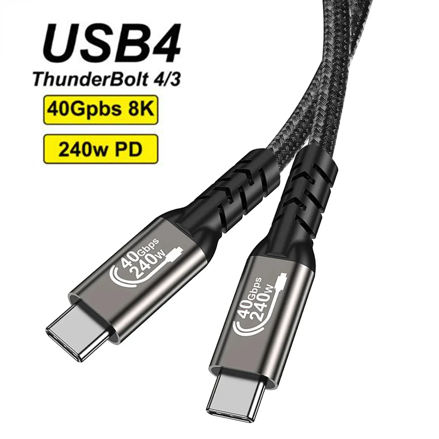 PD240W 40Gbps USB4 Short Cable 0.2m 0.5m 8K@60Hz USB Type C USB-C Data Transfer Braided Cable Thunderbolt 4/3 for Macbook Laptop