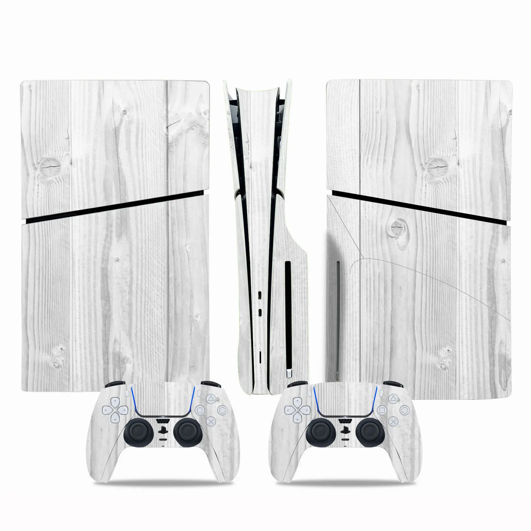 GAMEGENIXX PS5 Slim Disc Skin Sticker Wood Grain Protective Vinyl Decal Cover for PS5 Slim Disc Console and 2 Controllers