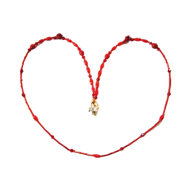 

red beaded chain lanyard eyeglass holder with natural coral flower