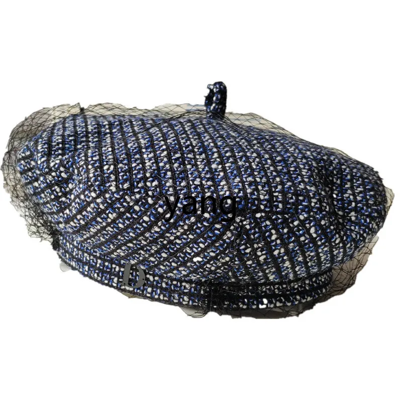 

LMM autumn and winter Korean version of British mesh celebrity fashion plaid hat tide
