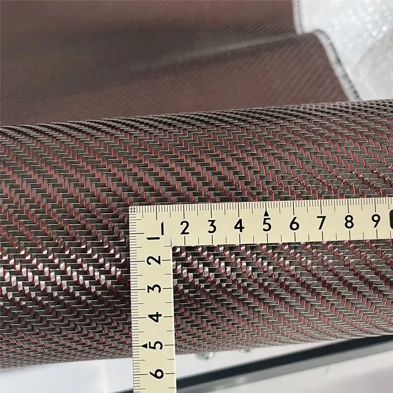 3k 200g 2x2 Plain twill real carbon fiber and metal wire mixed woven red, blue, purple, and green