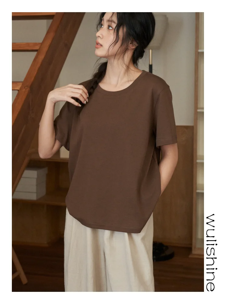 

Женская футболка свободного кроя однотонного цвета с коротким рукавом, 95% хлопок, повседневный стиль, весна-лето, базовая модель, топ с круглым вырезом