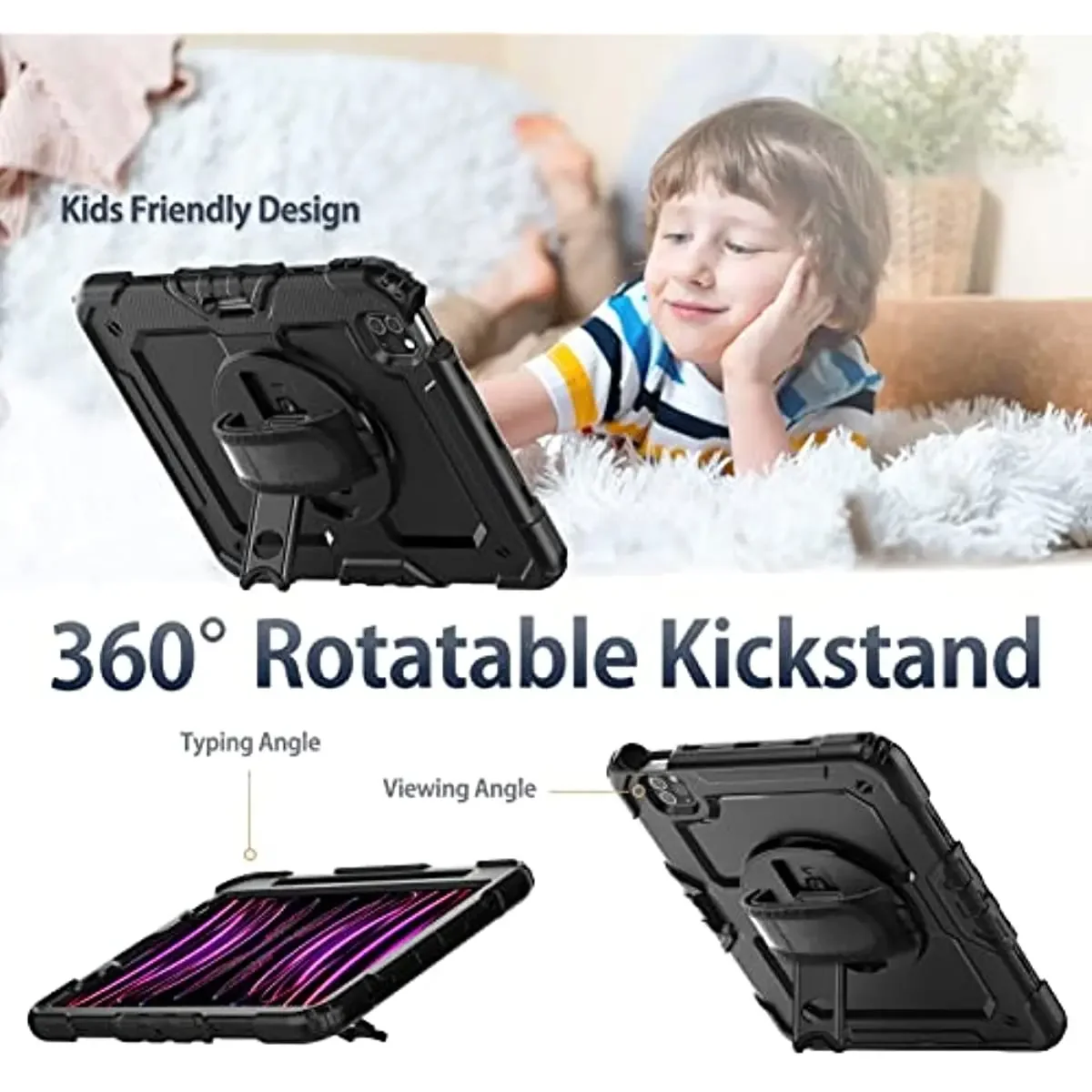 Kickstand Darbeye Dayanıklı Kılıf iPad Pro 11 12.9 13 M2 M4 2024 Kapak iPad Air 4 5 10.9 Air6 11 + PET Ekran Koruyucu + Omuz Askısı