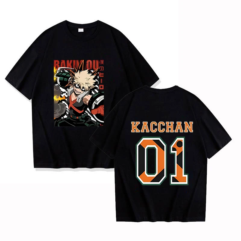 Seksowne Anime Bakugou Katsuki 01 T-shirt z nadrukiem kobiet moda męska z krótkim rękawem Street Casual letnia koszulka osobowości