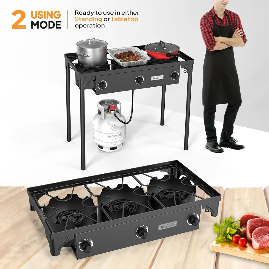 3 شعلة موقد غاز البروبان 225000 وحدة حرارية بريطانية ارتفاع ضغط التخييم في الهواء الطلق الموقد مع منظم قائمة CSA نزهة طباخ مثالية ل H #5