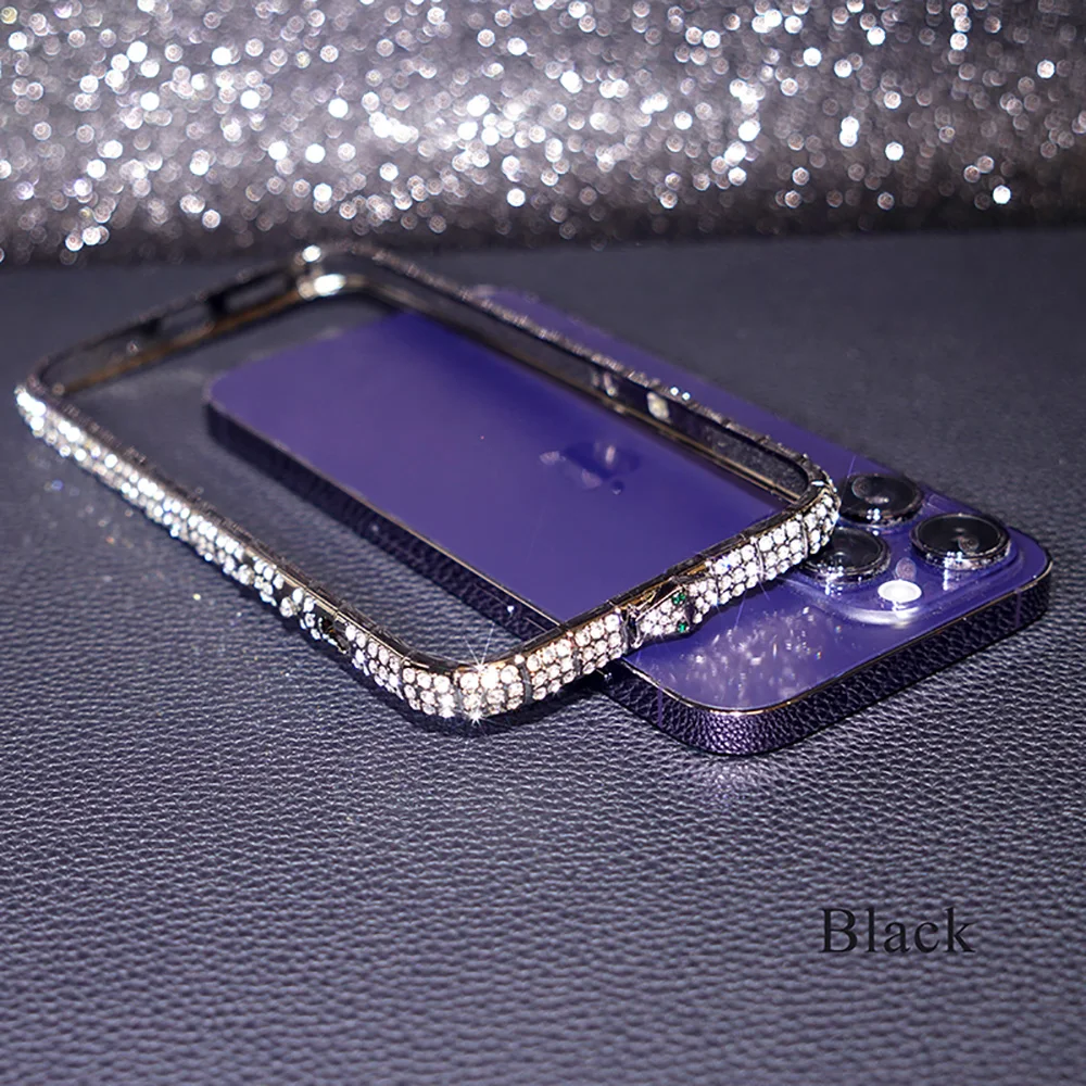 Glossy Rhinestone Metal Bumper Case for iPhone 15 14 13 16 Pro Max Phone Gem Diamond Cover Glitter Bling 7 8 6 Plus Funda Women