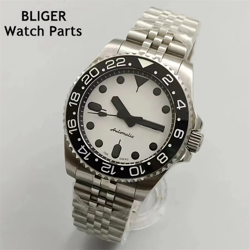 BLIGER 40mm Waterproof NH36 Movement Watch sapphire glass whits dial Green luminous 3.0 Crown date weeks display