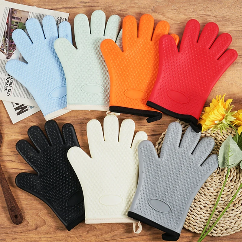 New「Anti-scald Oven Gloves Thickened Silicone Insulation Non-slip High Temperature Resistant Kitchen Oven Baking Gloves」