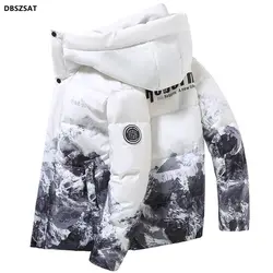 XK  M-3xl Mens White Duck Down Jacket Winter Male Coats Zipper Print Hooded Short Style Couple Thicken Outerwear Clothes Hy159