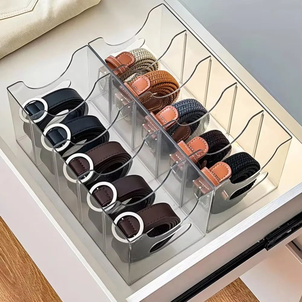 

New Transparent Belt Storage Holder Acrylic With Dividers Storage Boxes Multi-grid Storage Rack