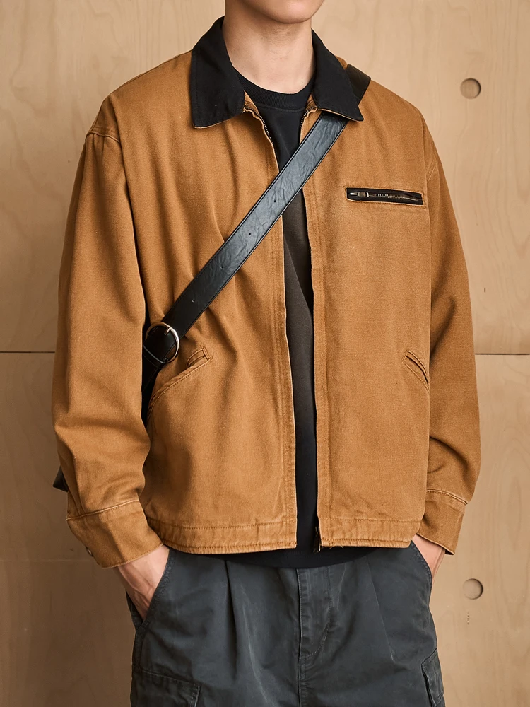 

Reneren Vintage Waed Detroit Workwear Jaet Men's Autumn Sle Turn-down Collar Outerwear Loose Fit Youthful Cotton Blend
