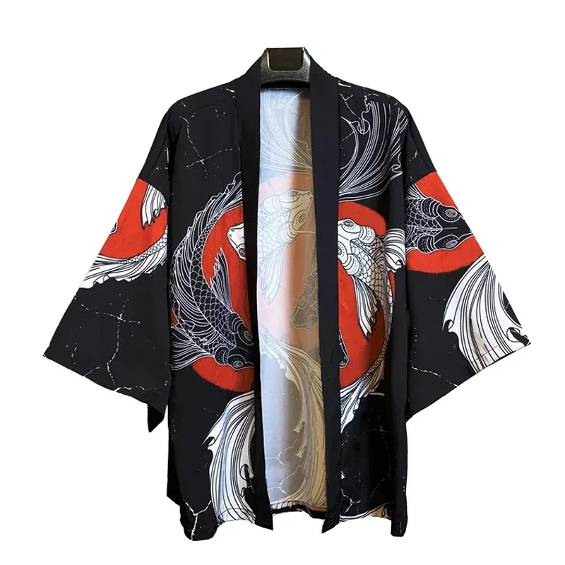 Kimono giapponese camicetta da uomo e da donna allentata moda Casual Looser Haori 2024 estate stile cinese Tsuru Graphic top ad asciugatura rapida