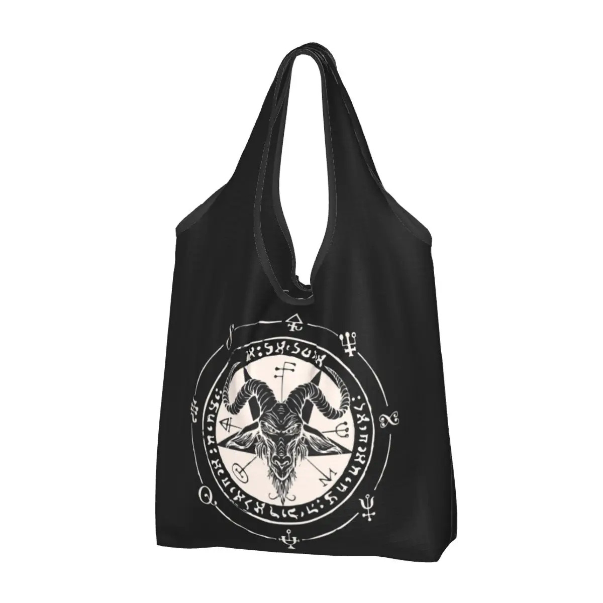 Sigil Baphomet Pentagram Occult Satanic Goat Head Lucifer Portable Tote Shopping Bags Shopper Bag Grocery Handbag Shoulder Bag