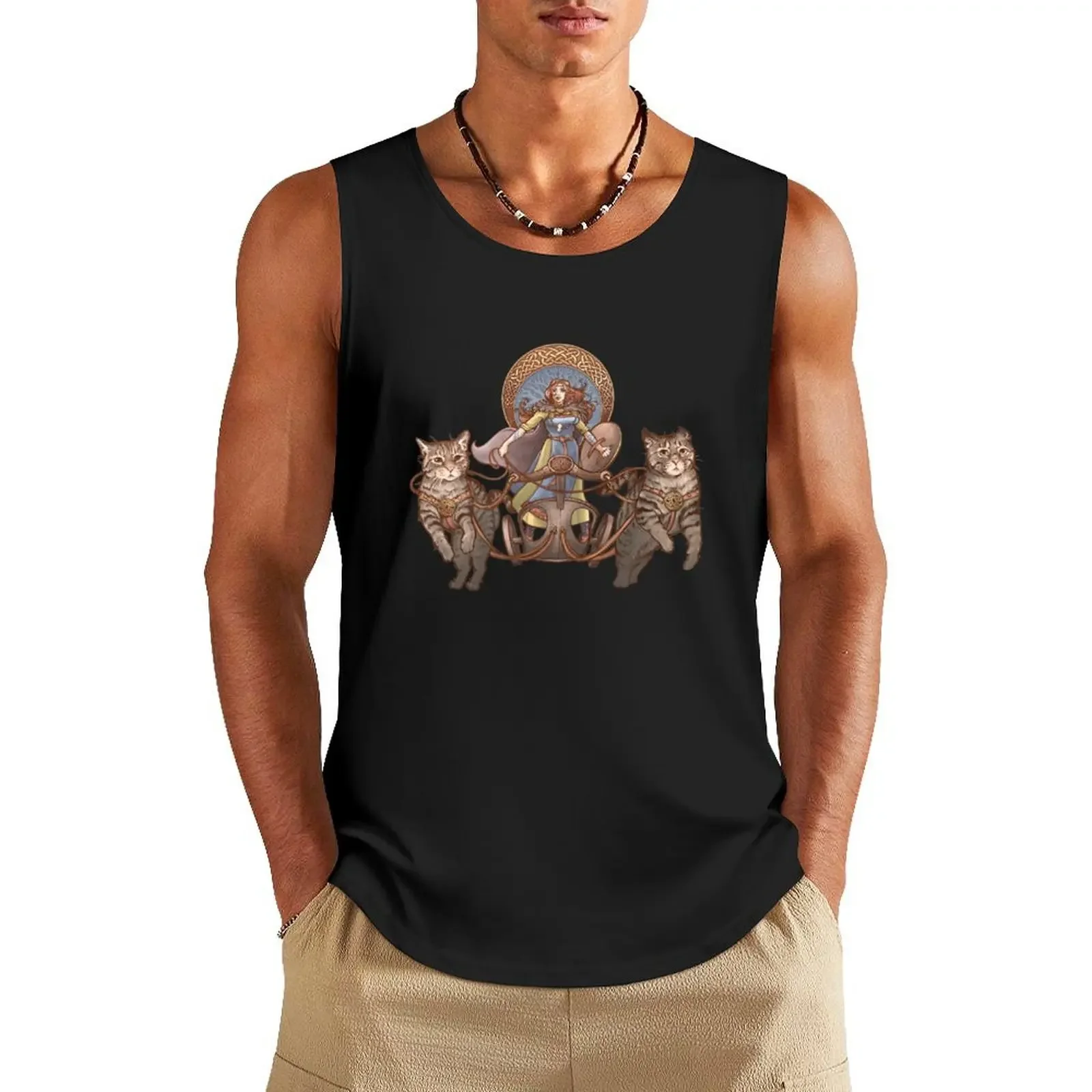 Freya Driving Her Cat Chariot Classic Tank Top men clothings Short sleeve singlet for men gym shirt man