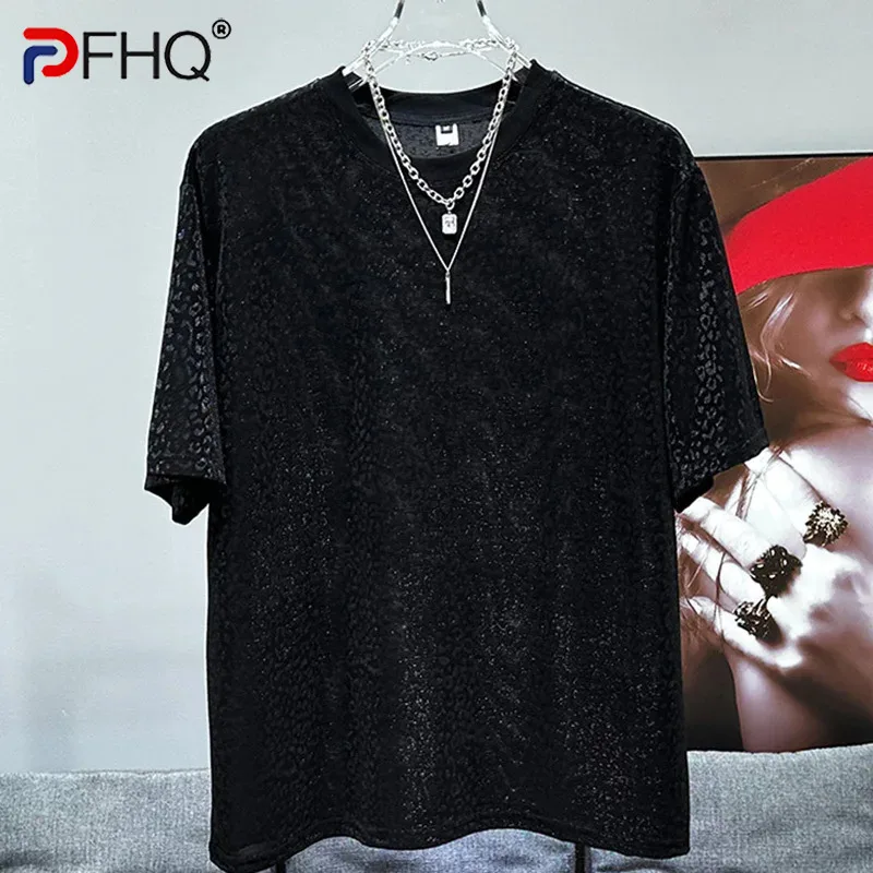 

PFHQ American Popular Niche Darkwear Print Leopard Men's Short Sleeved Top Summer New Fashion Trend Hollow Out T-shirt 21Z5158